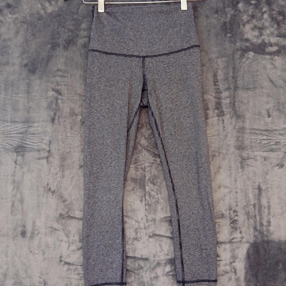 Lululemon Leggings Womens Small Gray‎ Black High Rise Stripe Yoga Ankle Length